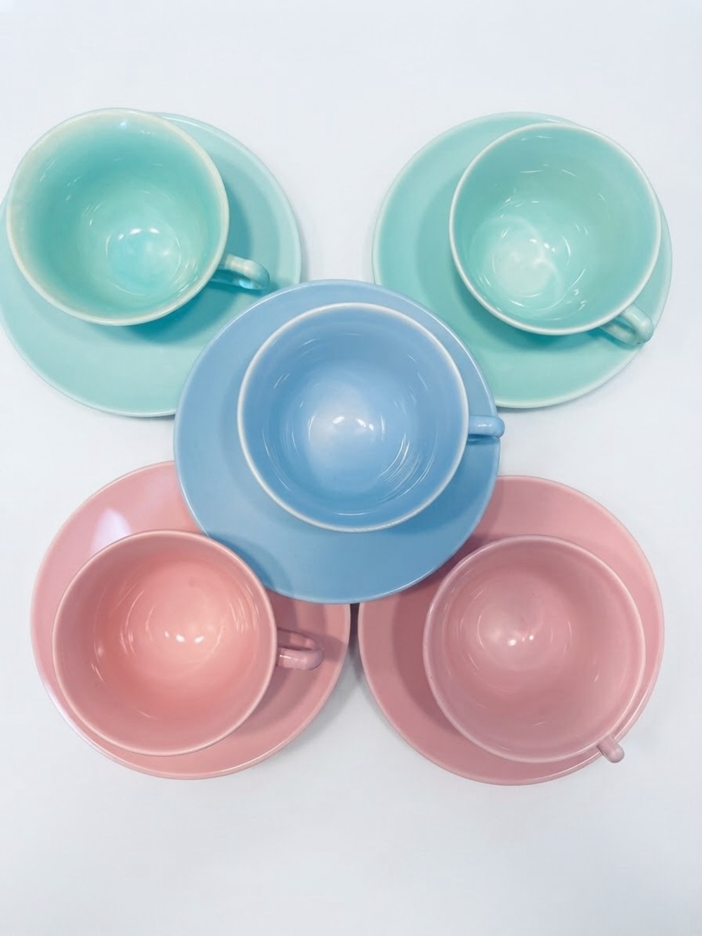 Set 5 Vintage MCM Taylor Smith LU-RAY PASTELS Multi-Color Cup and Saucer Sets